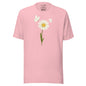 Pink t-shirt with a daisy graphic on a white background