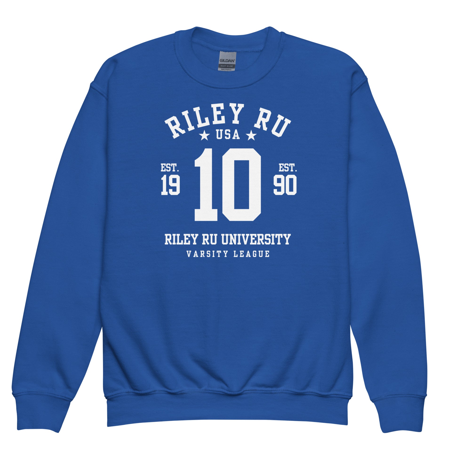 blue sweatshirt with a white on a white background